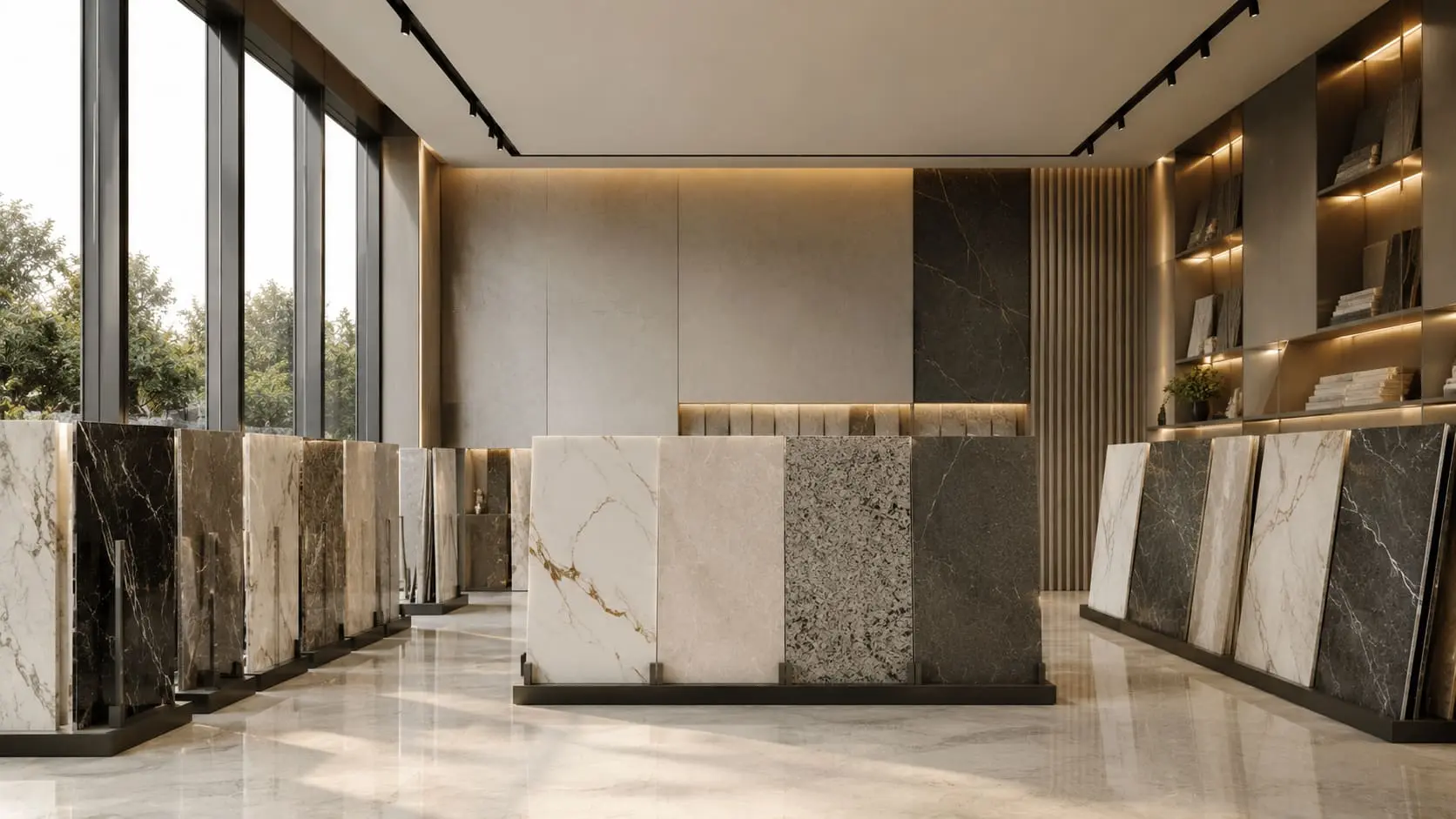 Natural stone slabs prepared for a project